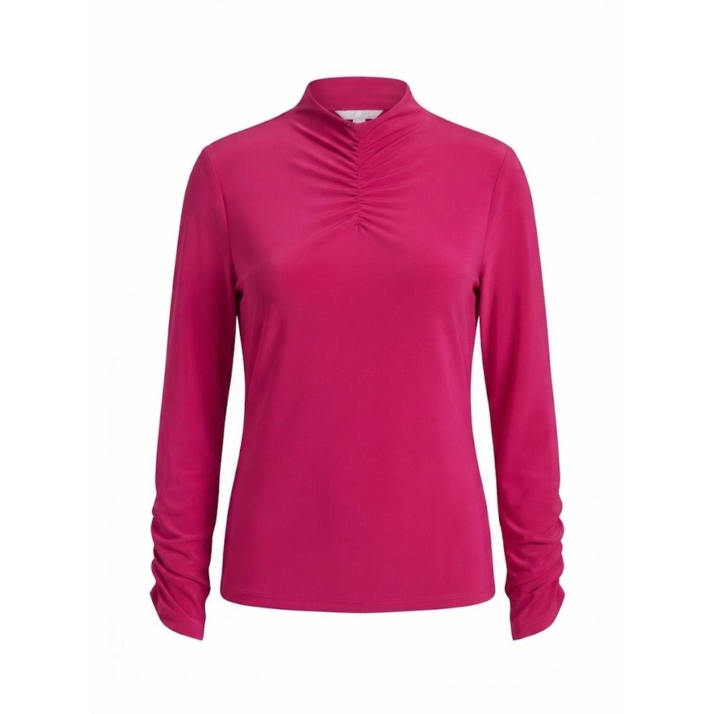 Susan Graver Womens XL Pink Ruched Mock Neck Long Sleeve‎ Pullover Shirt - IW